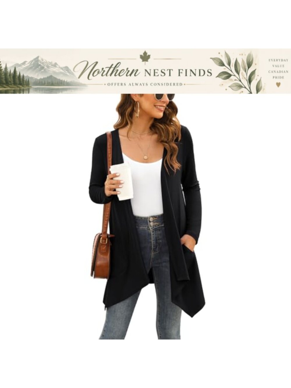 Lightweight Open Front Knit Cardigan Shrug Drape High Low Hem with Pockets